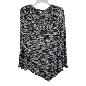 Splendid Brown Black White Asymmetrical Hem Long Sleeve Knit Sweater Womens Sz S